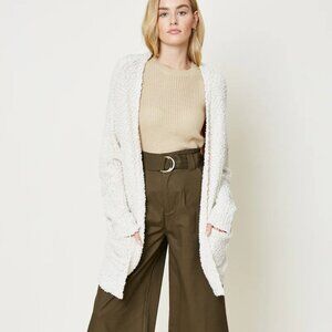 Hayden LA Cream Textured Open Front Cardigan Sweater | 1XL/2XL Cozy Knit